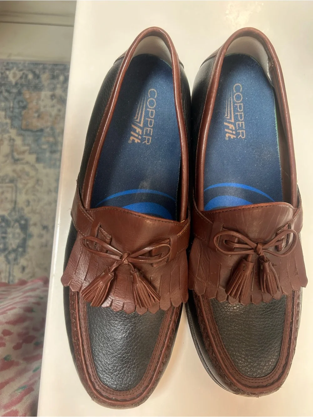 Johnston & Murphy Aragon II Kiltie tassel loafers black/brown leather. Size 13W